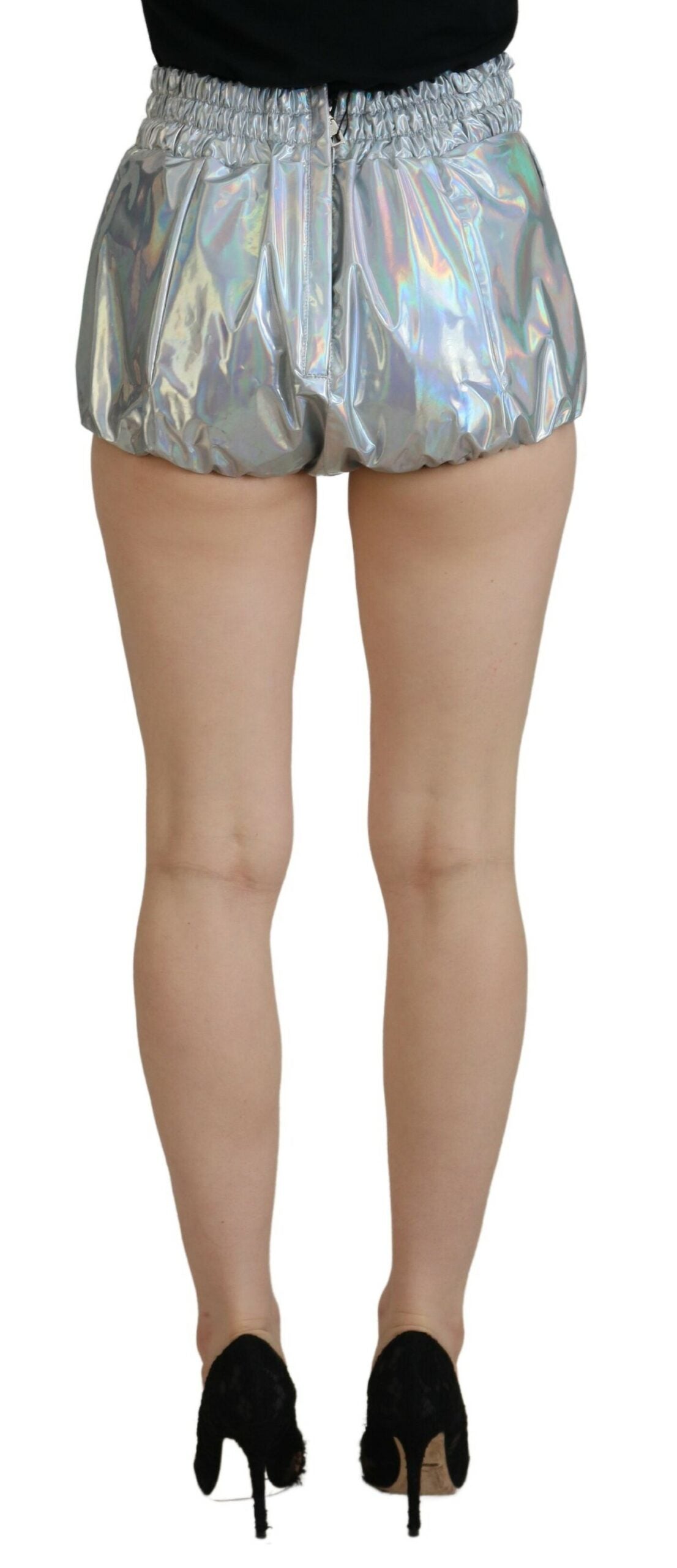 Dolce &amp; Gabbana Elevated Elegance Sølvfarvede Højtaljede Shorts