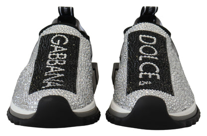 Dolce &amp; Gabbana Mousserende Sølvfarvede Sneakers med Rhinsten