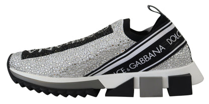 Dolce &amp; Gabbana Mousserende Sølvfarvede Sneakers med Rhinsten