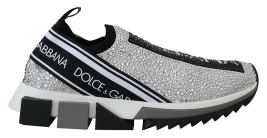 Dolce &amp; Gabbana Mousserende Sølvfarvede Sneakers med Rhinsten
