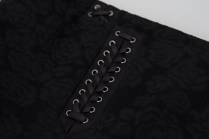 Dolce &amp; Gabbana Elegant Sort Højtaljet Silkeforet Nederdel