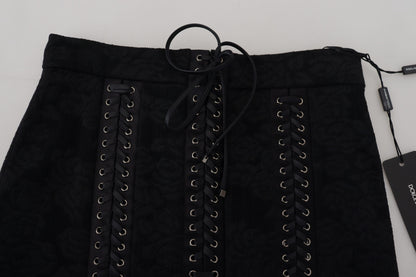 Dolce &amp; Gabbana Elegant Sort Højtaljet Silkeforet Nederdel