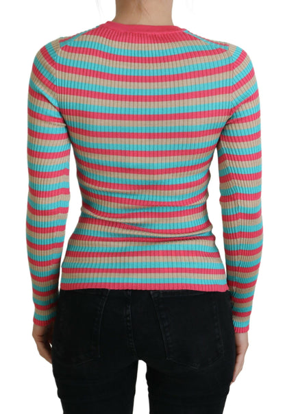 Dolce &amp; Gabbana Elegant Stribet Silkepullover med Rund Hals