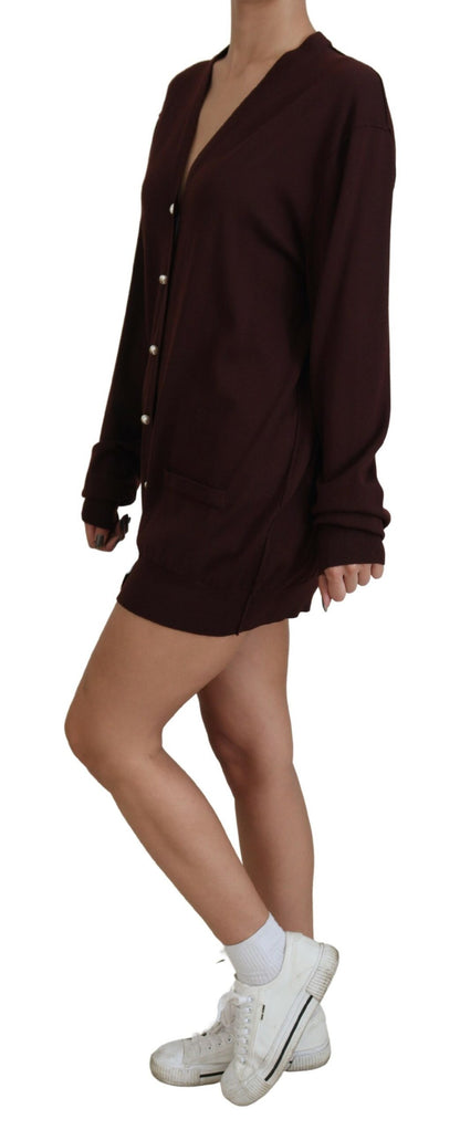 Dolce &amp; Gabbana Chic Maroon V-hals Uldcardigan