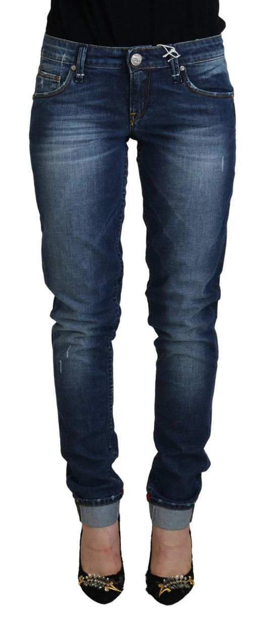 Acht Elegant Blå vaskede Skinny Jeans med lav talje