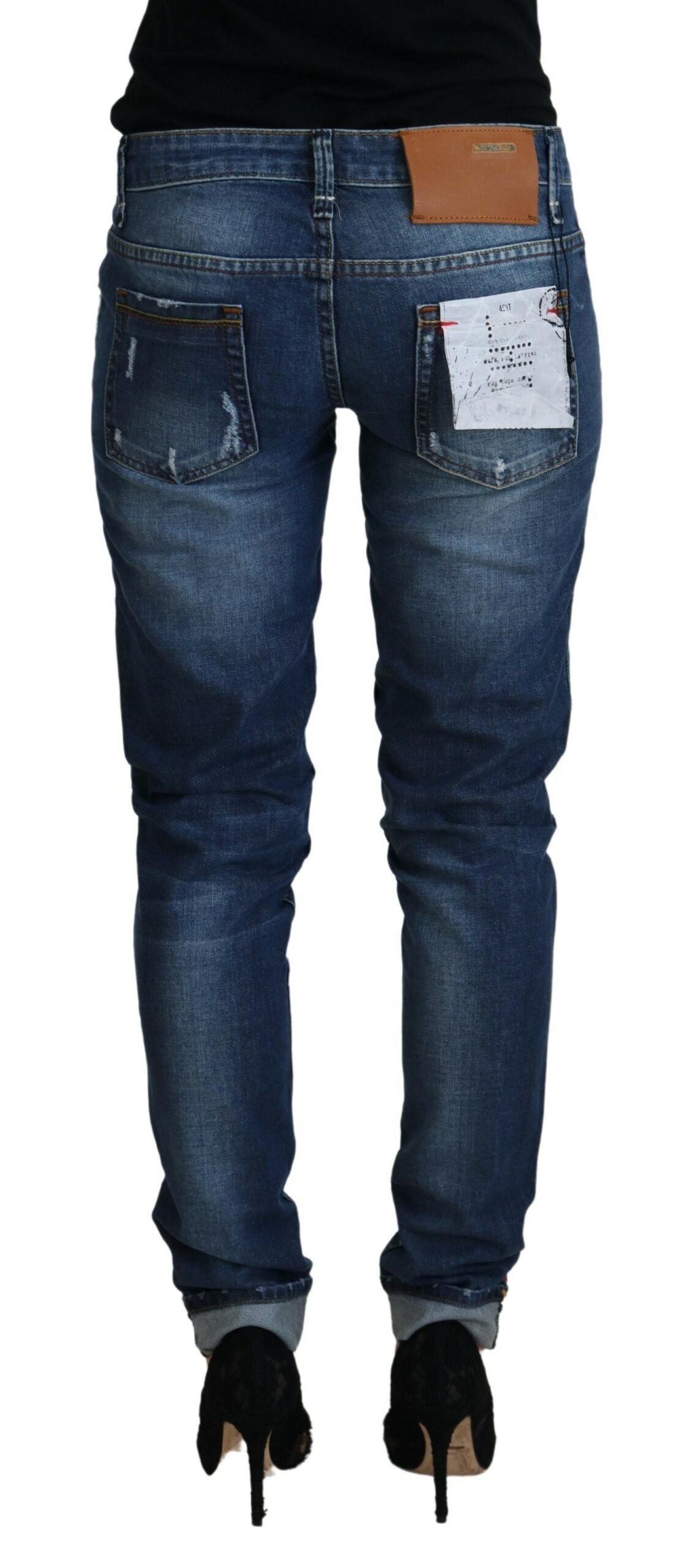 Acht Elegant Blå vaskede Skinny Jeans med lav talje