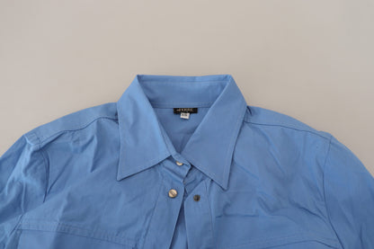 Ferre Elegant Blue Cotton Long Sleeve Polo Top