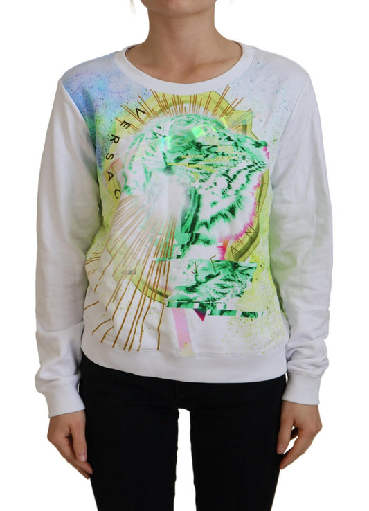 Versace Jeans Elegant hvid grafisk sweater med rund hals