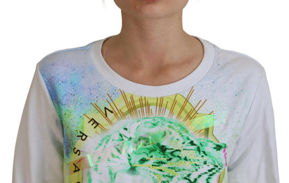 Versace Jeans Elegant Hvid Grafisk Rund Hals Sweater