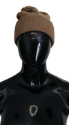 Dolce & Gabbana Elegant Camel Knit Beanie med Fur Accent