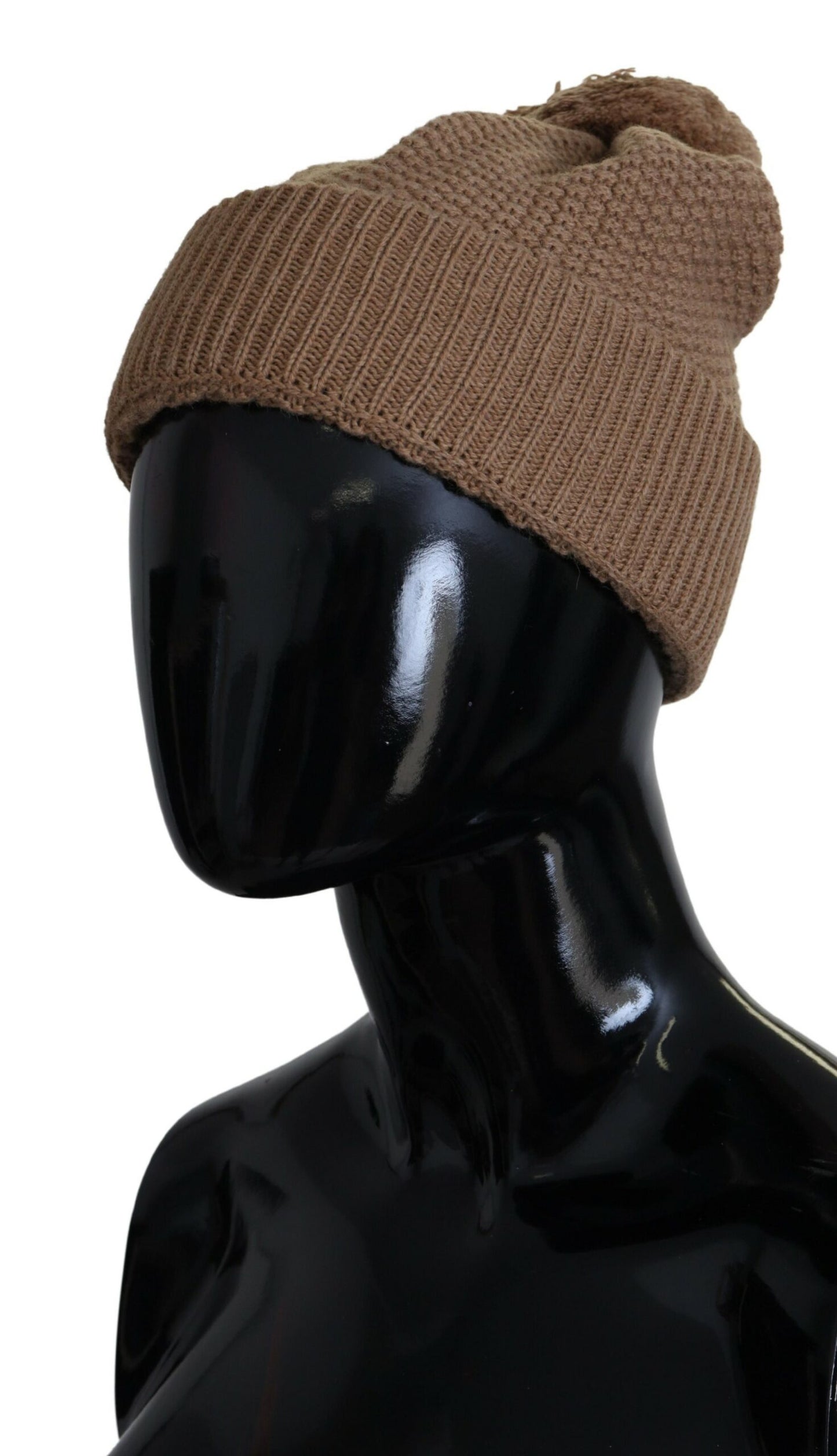 Dolce &amp; Gabbana Elegant Camel Knit Beanie med Fur Accent