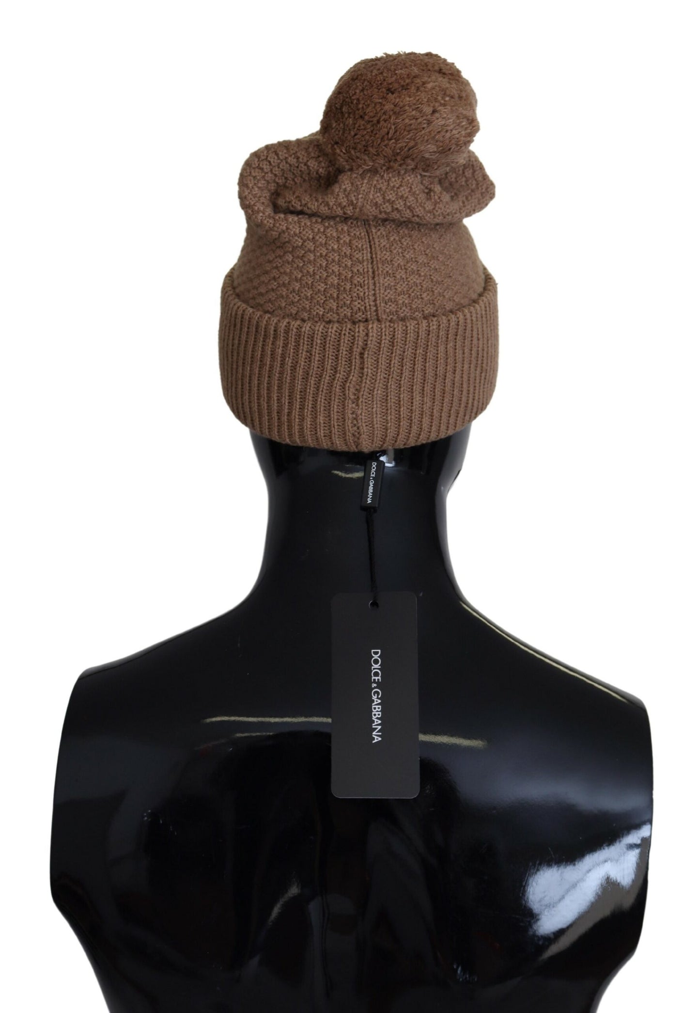 Dolce &amp; Gabbana Elegant Camel Knit Beanie med Fur Accent