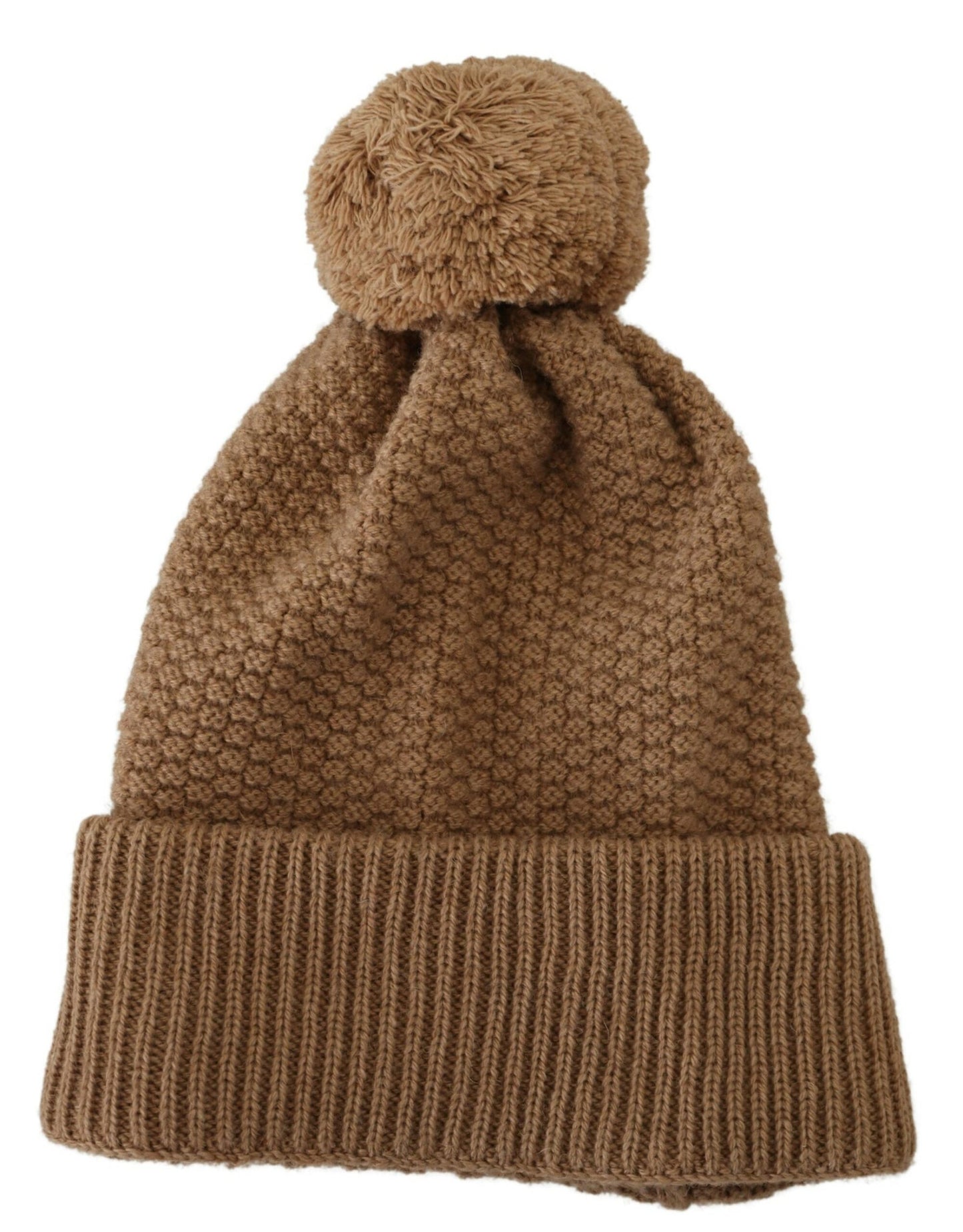 Dolce &amp; Gabbana Elegant Camel Knit Beanie med Fur Accent