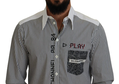 Dolce &amp; Gabbana klassisk sort-hvid stribet skjorte med knapper