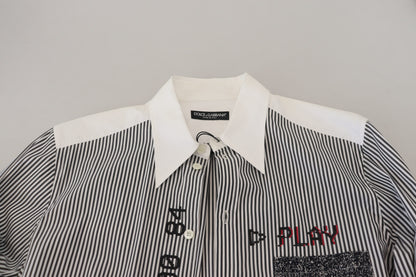 Dolce &amp; Gabbana klassisk sort-hvid stribet skjorte med knapper