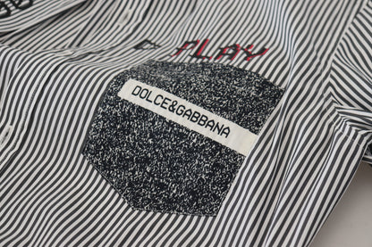 Dolce &amp; Gabbana klassisk sort-hvid stribet skjorte med knapper