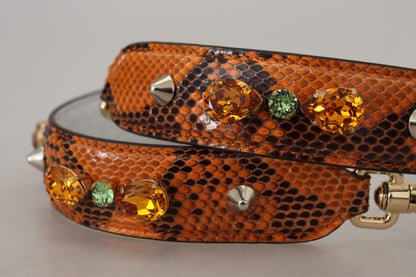Dolce &amp; Gabbana Chic Orange Læderrem med Guldfarvede Lukker