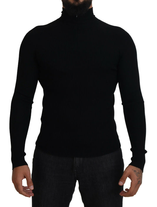 Dolce &amp; Gabbana Elegant Sort Uld Halv Lynlås Rullekravetrøje