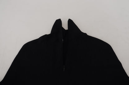 Dolce &amp; Gabbana Elegant Sort Uld Halv Lynlås Rullekravetrøje