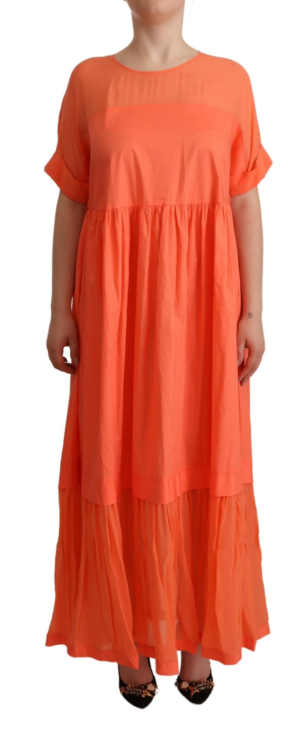 Twinset Elegant Coral Maxi Kjole med korte ærmer