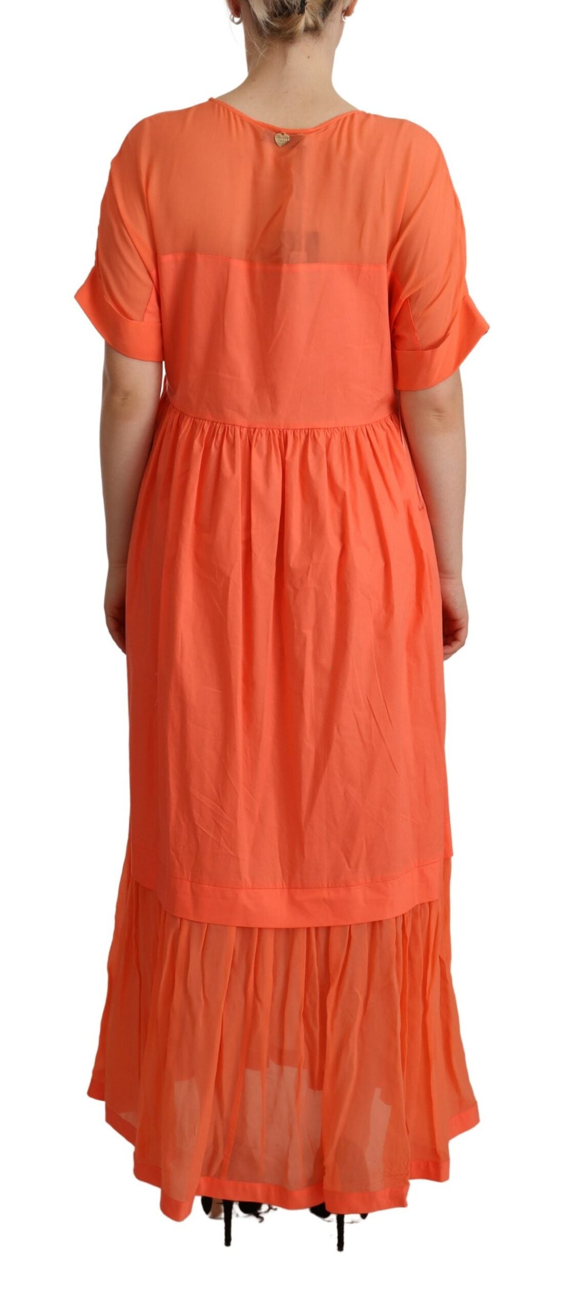 Twinset Elegant Coral Maxi Kjole med korte ærmer