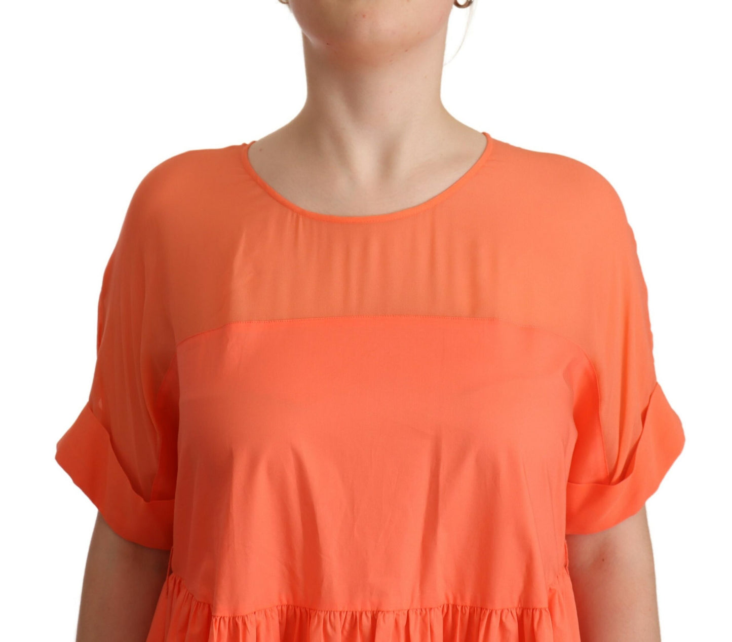 Twinset Elegant Coral Maxi Kjole med korte ærmer