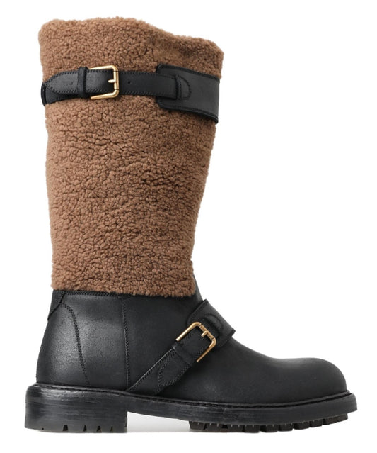 Dolce &amp; Gabbana sorte Shearling læder lange støvler