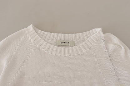 Alpha Studio Elegant Hvid Bomulds Pullover