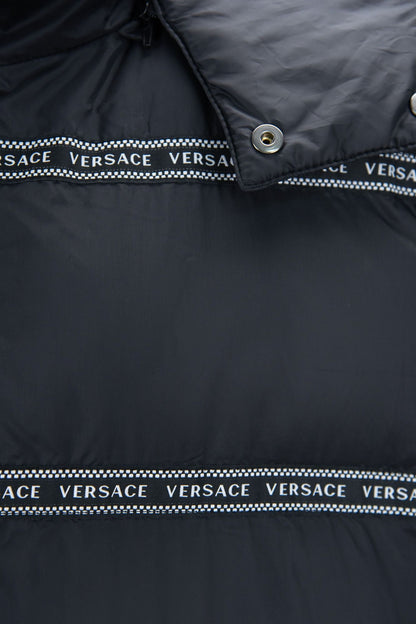 Versace Elegant Black Logo Band Vest med aftagelig hætte