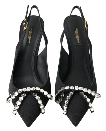 Dolce &amp; Gabbana Udsmykkede Sorte Slingback Hæle Pumps