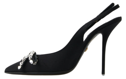 Dolce &amp; Gabbana Udsmykkede Sorte Slingback Hæle Pumps