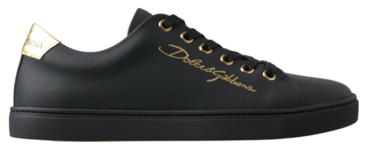 Dolce &amp; Gabbana sorte guld lædersneakers i læder