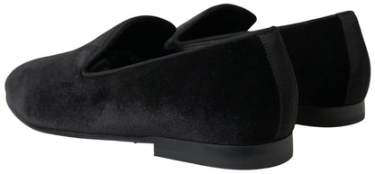 Dolce &amp; Gabbana Elegant Velvet Black Loafers til mænd