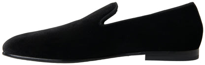 Dolce &amp; Gabbana Elegant Velvet Black Loafers til mænd