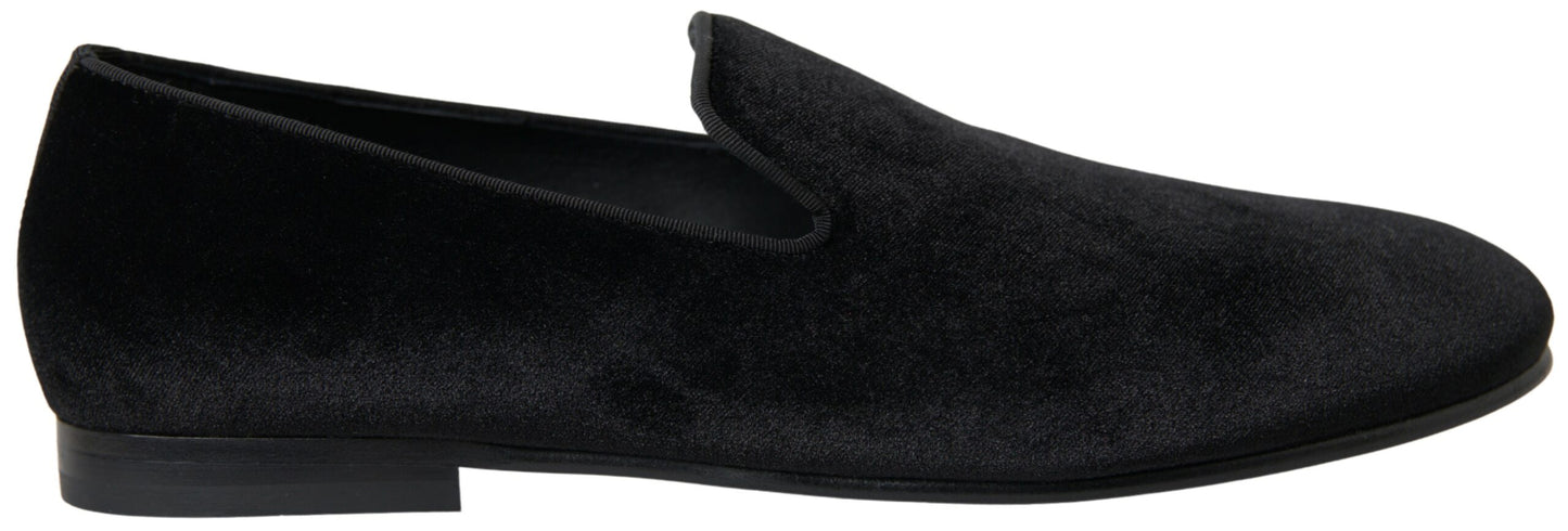 Dolce &amp; Gabbana Elegant Velvet Black Loafers til mænd