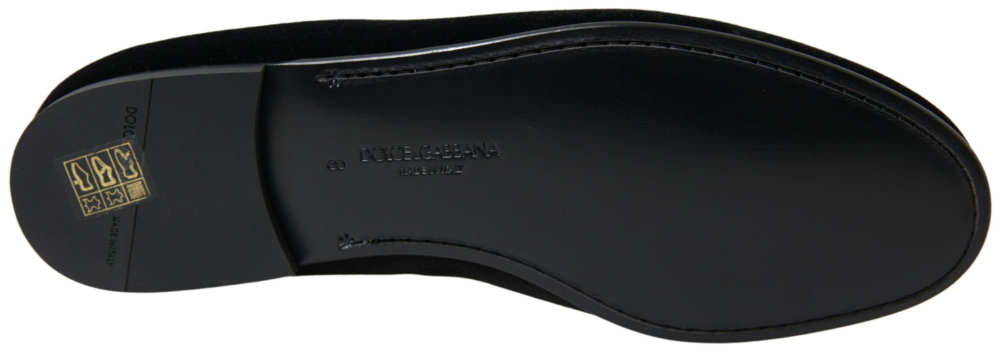 Dolce &amp; Gabbana Elegant Velvet Black Loafers til mænd