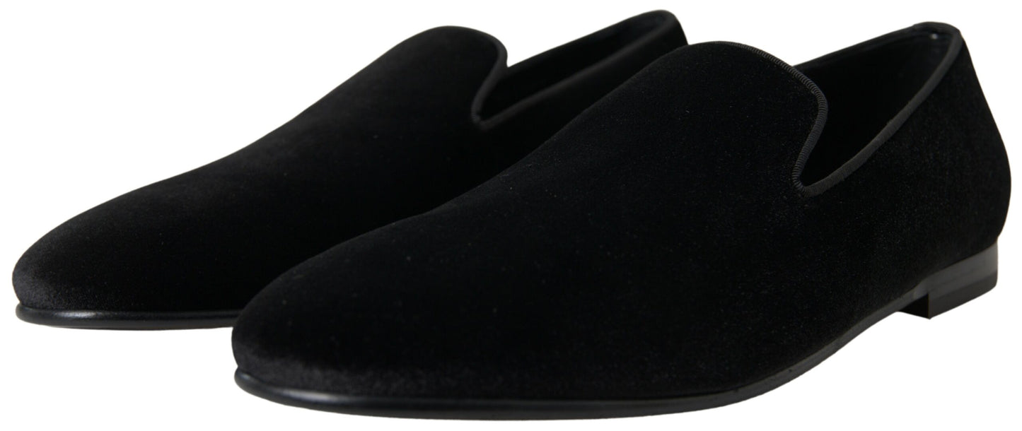 Dolce &amp; Gabbana Elegant Velvet Black Loafers til mænd