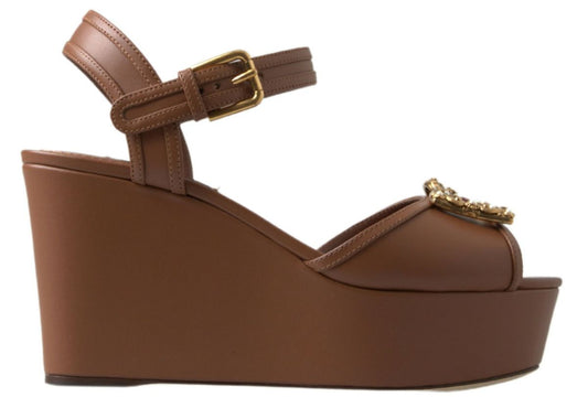 Dolce &amp; Gabbana Chic brune læderkilehæler med ankelrem