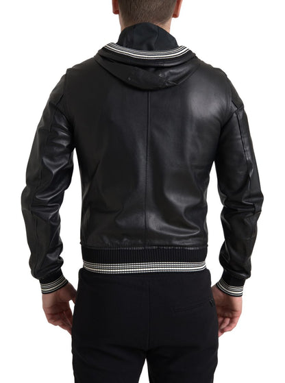 Dolce &amp; Gabbana Elegant Sort Læderbomberjakke