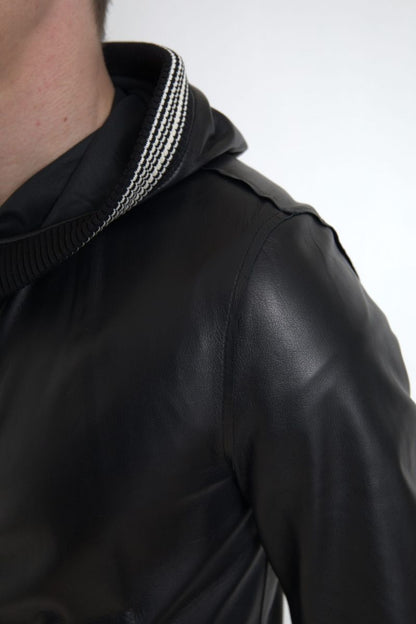 Dolce &amp; Gabbana Elegant Sort Læderbomberjakke