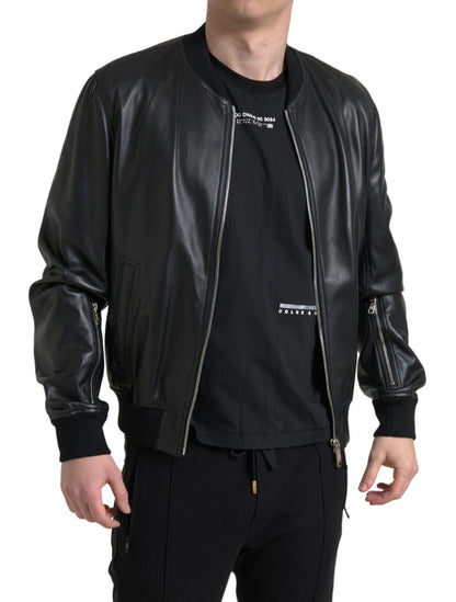 Dolce &amp; Gabbana Elegant Sort Læderbomberjakke