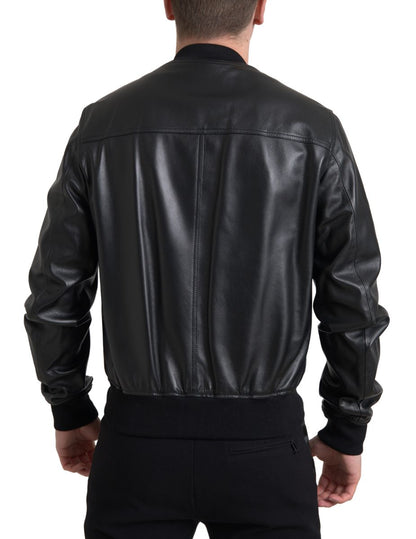 Dolce &amp; Gabbana Elegant Sort Læderbomberjakke
