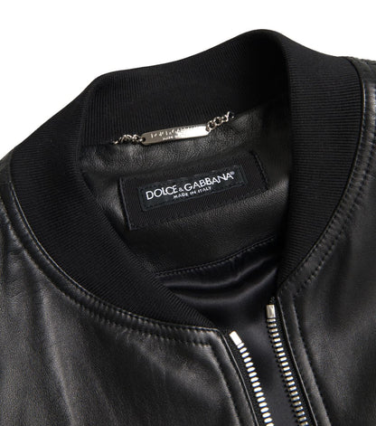 Dolce &amp; Gabbana Elegant Sort Læderbomberjakke