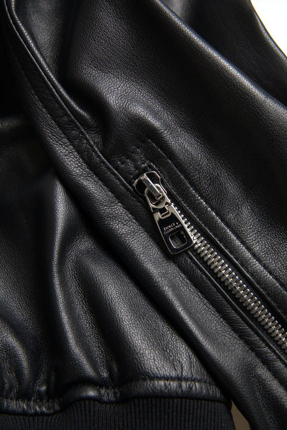 Dolce &amp; Gabbana Elegant Sort Læderbomberjakke