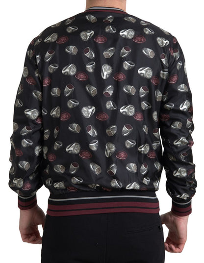 Dolce &amp; Gabbana Elegant Silkepullover med Rund Hals - Sort Flerfarvet