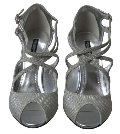 Dolce &amp; Gabbana Elegante Glitrende Sølv Højhælede Sandaler