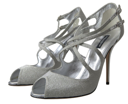 Dolce &amp; Gabbana Elegante Glitrende Sølv Højhælede Sandaler