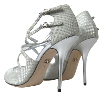 Dolce &amp; Gabbana Elegante Glitrende Sølv Højhælede Sandaler