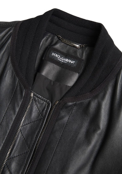 Dolce &amp; Gabbana Elegant Sort Læderbomberjakke