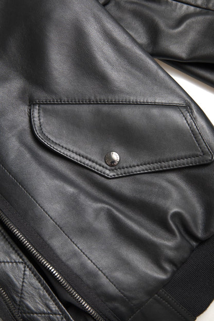 Dolce &amp; Gabbana Elegant Sort Læderbomberjakke